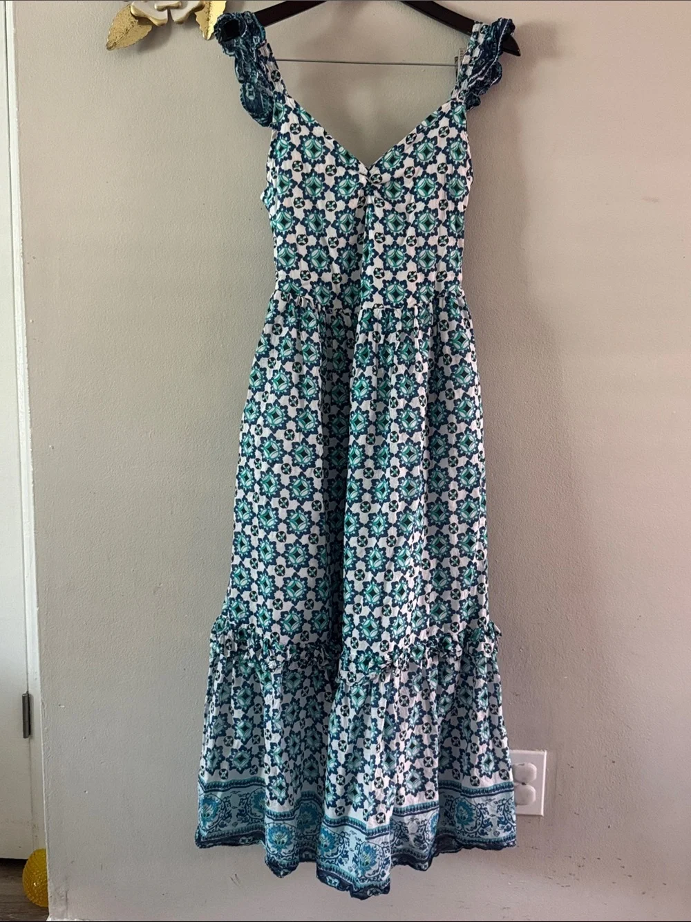Lucky Brand Teal and White Floral Maxi Dress